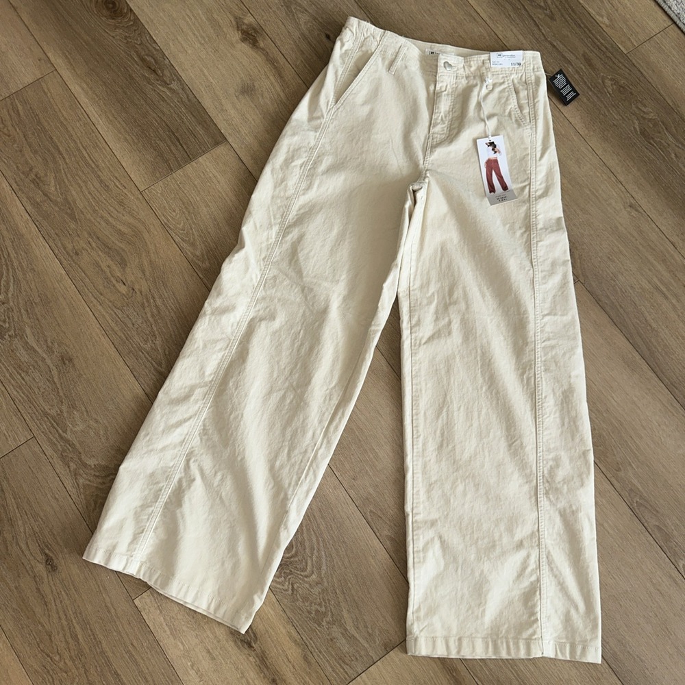RE Generation High Rise Wide Leg Corduroy Pants Ivory Juniors 11/30 NEW